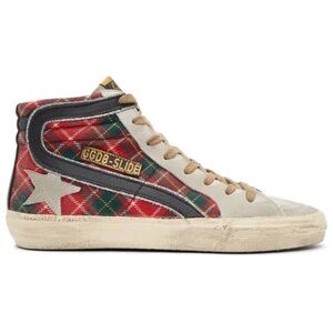 Golden Goose Deluxe Brand Sneakers, Slide Mid Top, Size 39, Red Tartan